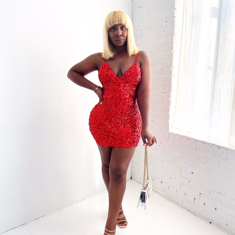 All Eyes On Me Red Sequin Dress